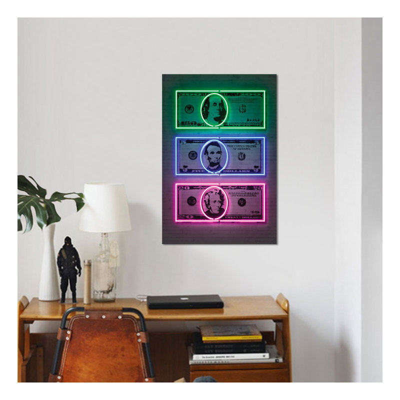 «Dollars», impression sur toile, H 48 po x l 32 po x P 1,5 po, Toile avec cadre noir, Pas de tapis