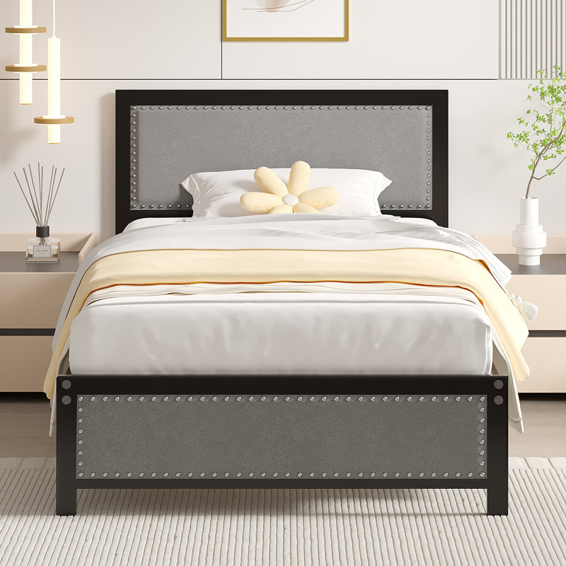 Platform Bed Frame with Headboard and Footboard, Heavy-Duty Bed Frame with Metal Slats Support, Modern Fabric Upholstered Beds, No Box Spring Needed