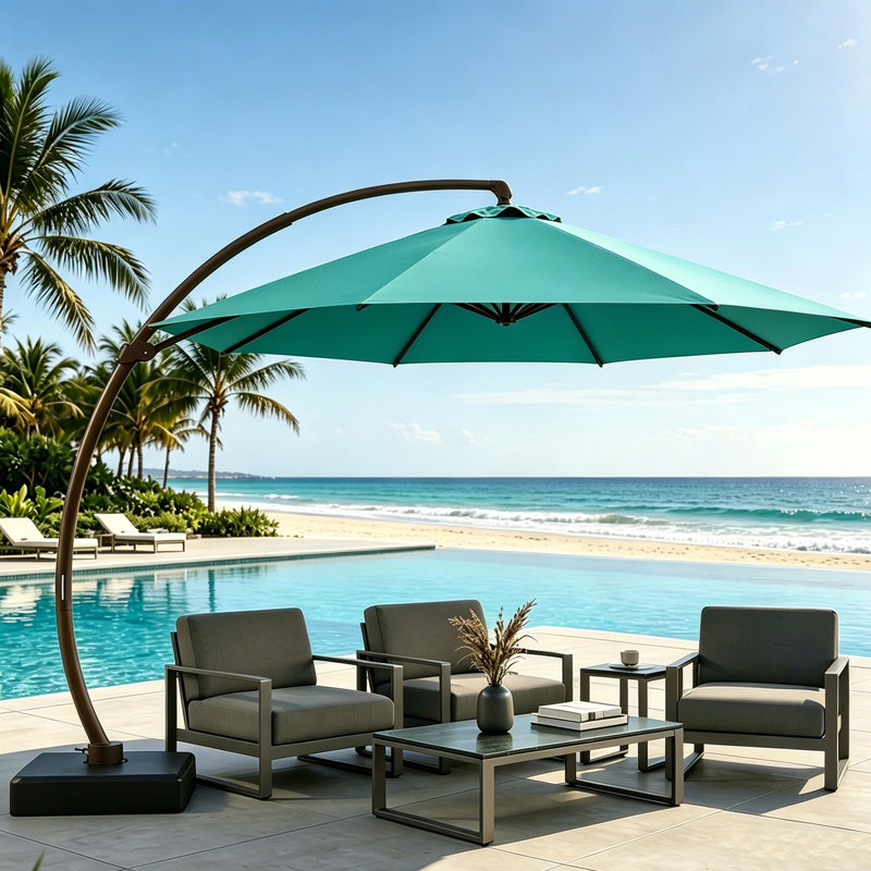  Parasol de patio en porte-à-faux 11 pi avec base incluse, Bleu
