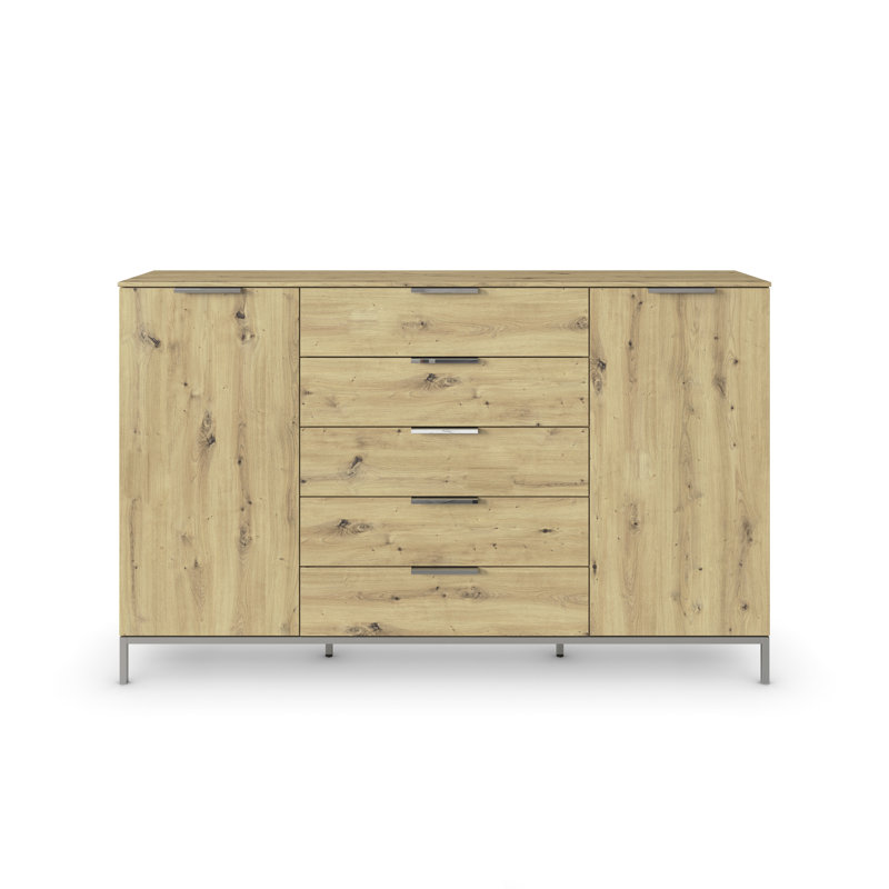 5 - Drawer Chest of Drawers, Artisan Oak/Chrome