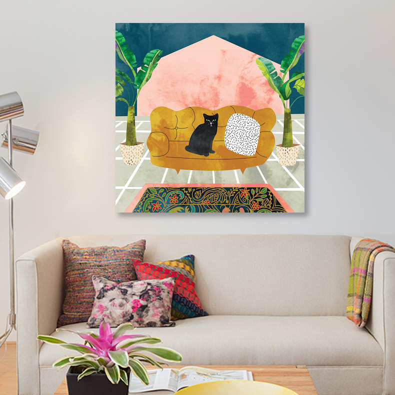 Chat par 83 oranges - reproduction sur toile tendue, H 12 po x l 12 po x P 0,75 po