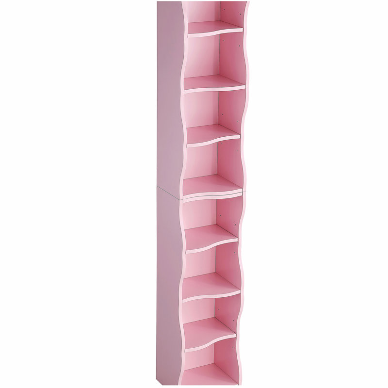 Bibliothèque réglable à 8 couches avec bordure ondulée - mince tablette haute et étroite pour le bureau à domicile, rangement multifonctionnel