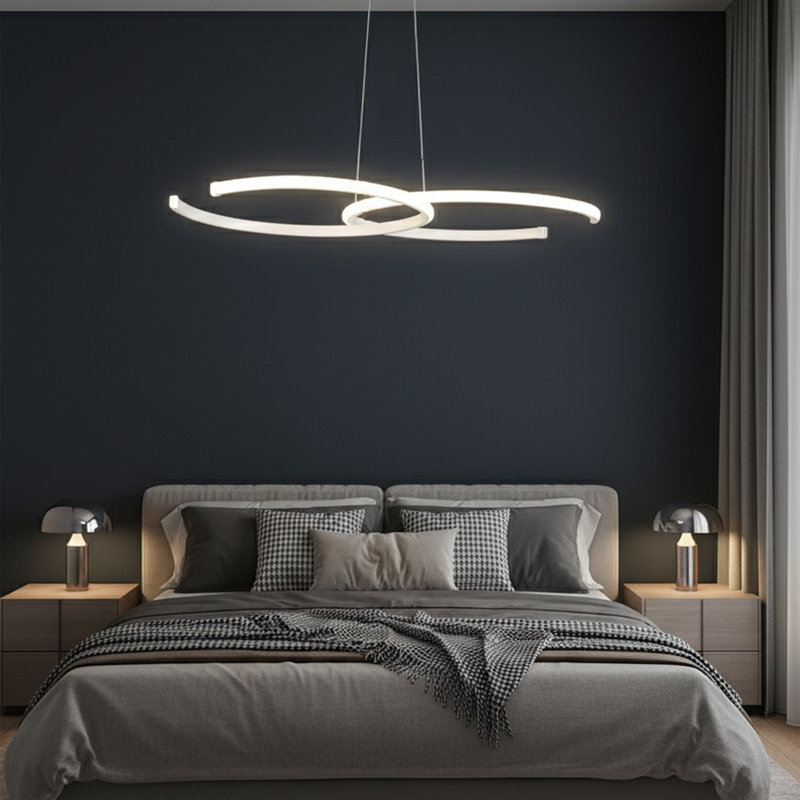 Lustre en métal à double orbe en métal à DEL 6500K / 4000K, Blanc