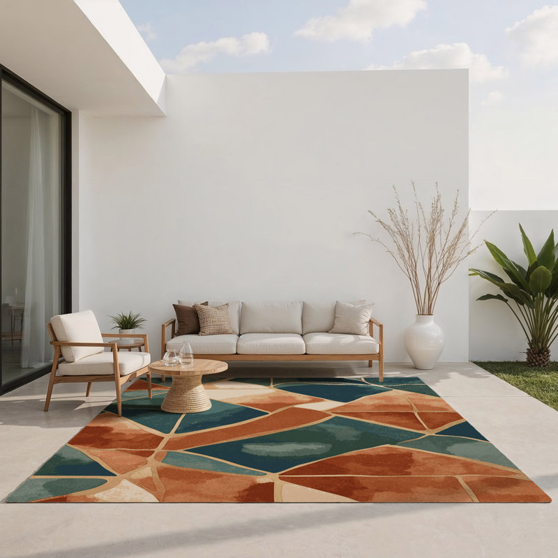 Tapis intérieur et extérieur Ochre Outline, Rectangle 9 pi x 12 pi