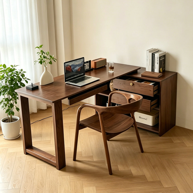 Bureau en bois de noyer en forme de L, H 29,5 po x l 55,1 po x P 23,6 po