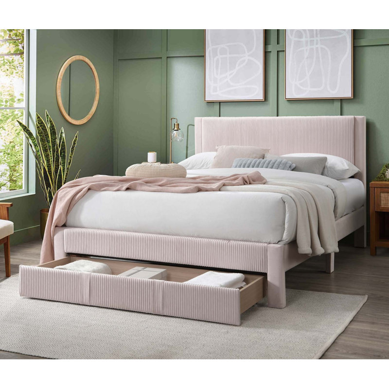 Lit de rangement en velours Mercer41, Rose clair, Double