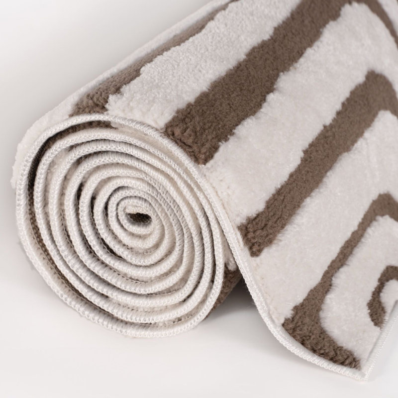 Loft Modern Curved Line Living Room Area Rug and Runner Soft Pile, Brown/Ivory, Rectangle 80 x 150 cm