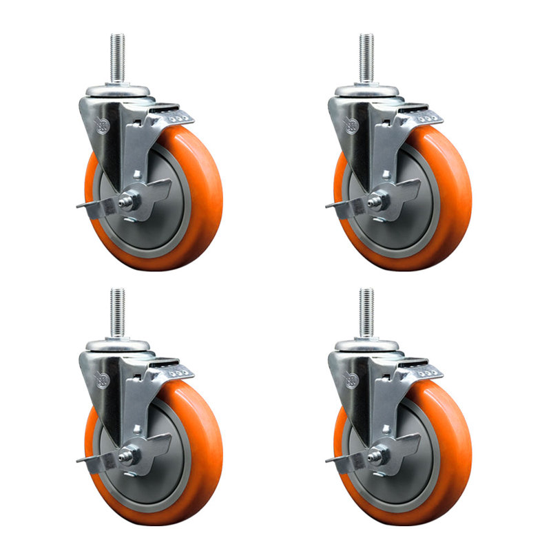 Poly Wheel Swivel 5/8 Inch Threaded Stem Caster with Brake