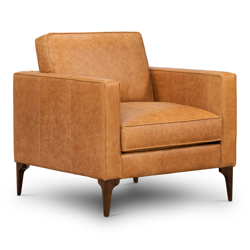 Mateo Full-Grain Genuine Italian Leather Armchair, Cognac Tan Genuine Leather