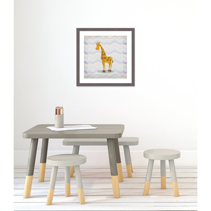 Décalcomanie murale «Pink Giraffe Time», Encadré plat à grain de bois gris, H 22,5 po x l 22,5 po x P 0,6 po