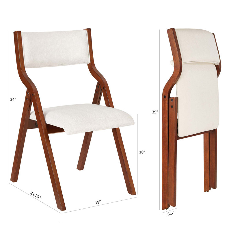 Upholstered Folding Dining Chair,2-Pack, Cream White