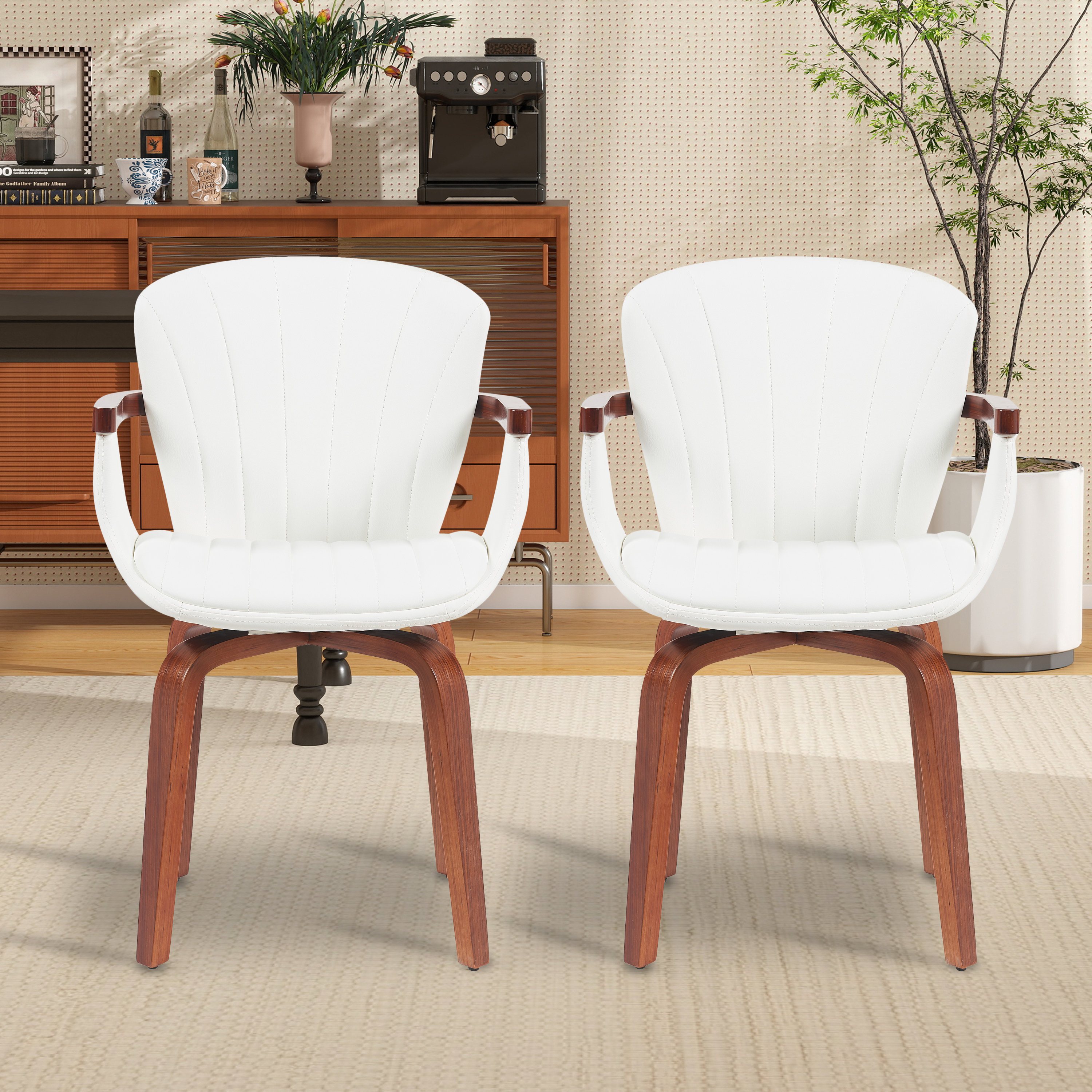 Corrigan Studio® Faux Leather Upholstered Swivel Dining Armchair (set