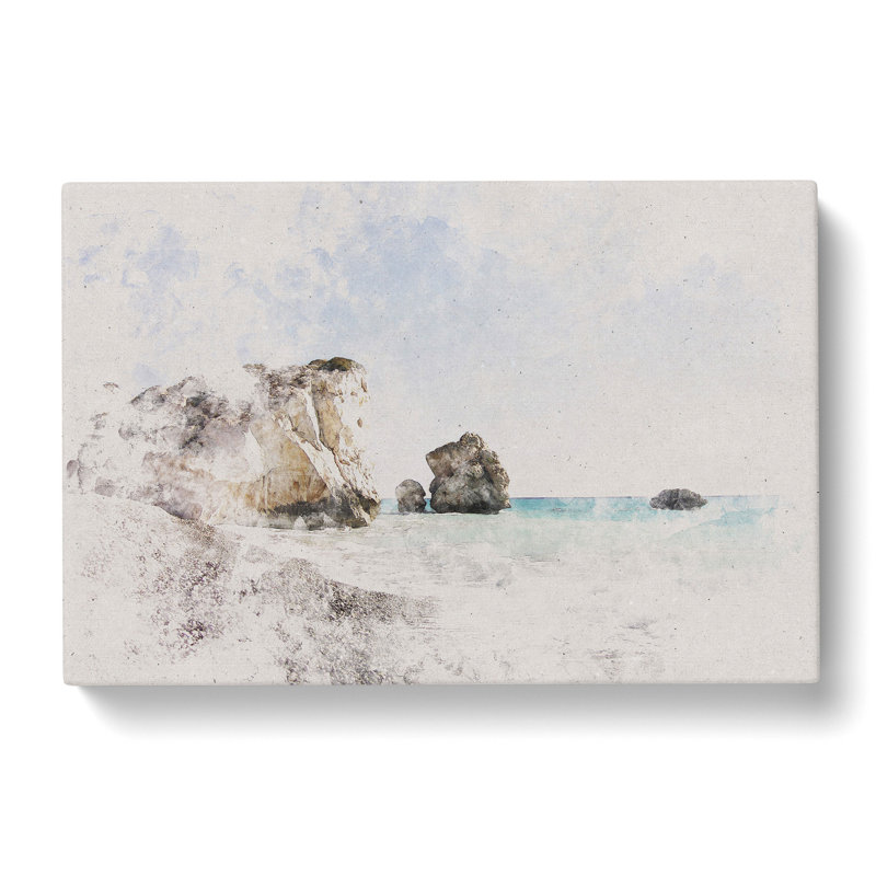 Cyprus Beach Watercolour - Wrapped Canvas Print, 35cm H x 50cm W x 3cm D