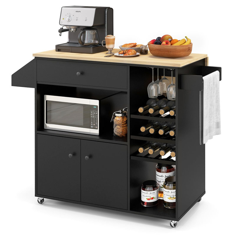 Rozalyn Wood Kitchen Island, Natural/Black