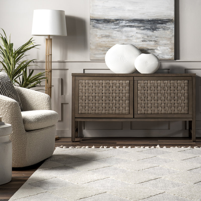 Marissa High/Low Diamond Tassel Area Rug, Rectangle 6'7" x 9'