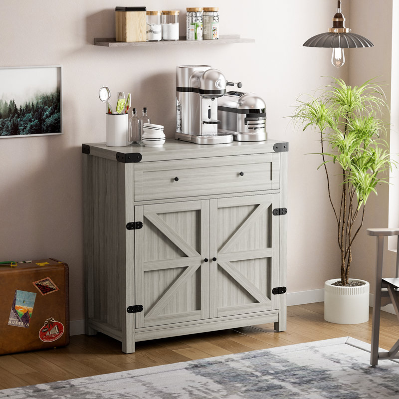 33.46" H Wood 2-Door Accent Cabinet with 1 Drawer, Stone Gray