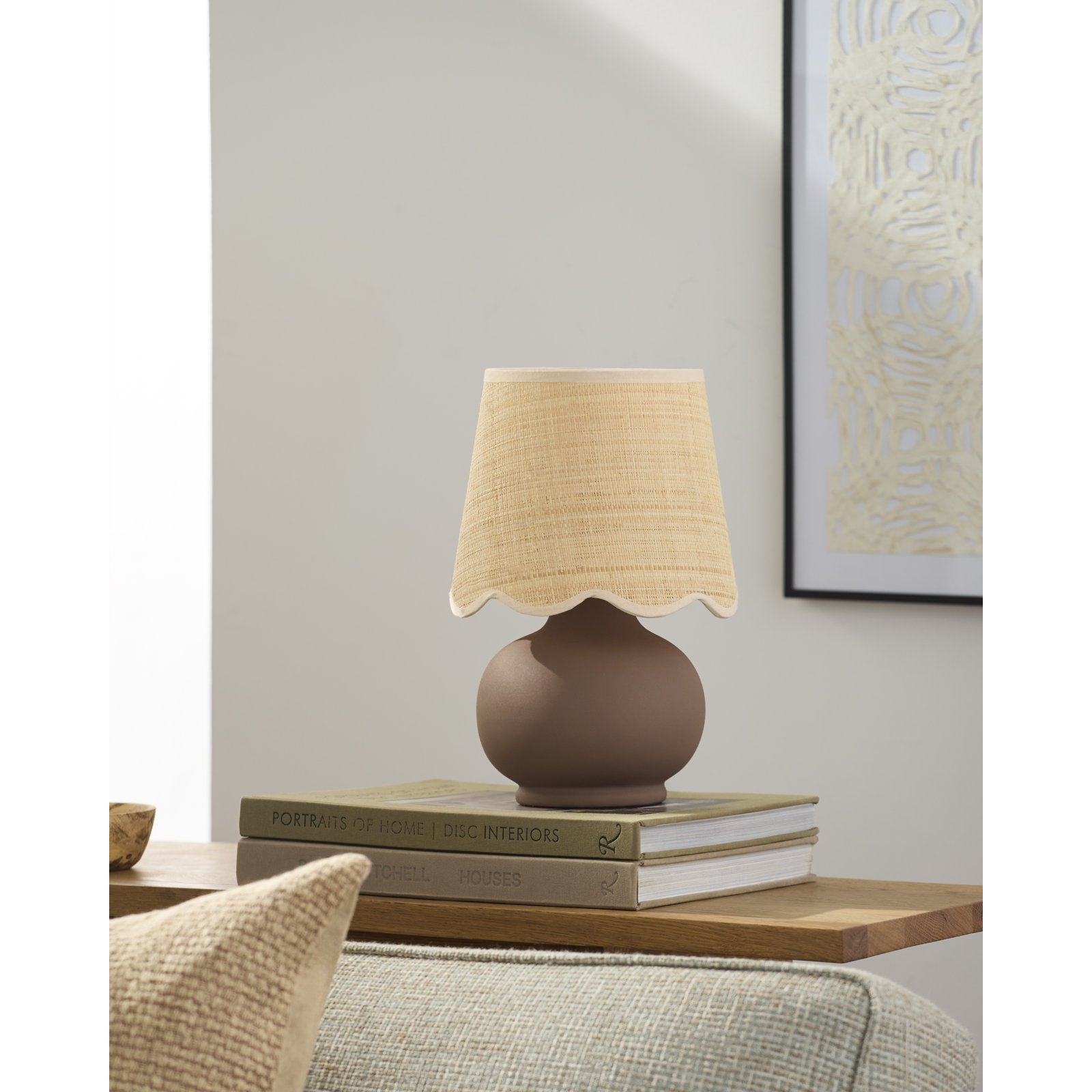 Momsen Scallop Ceramic Table Lamp, Brown, Natural, 13"H x 8"W x 8"D