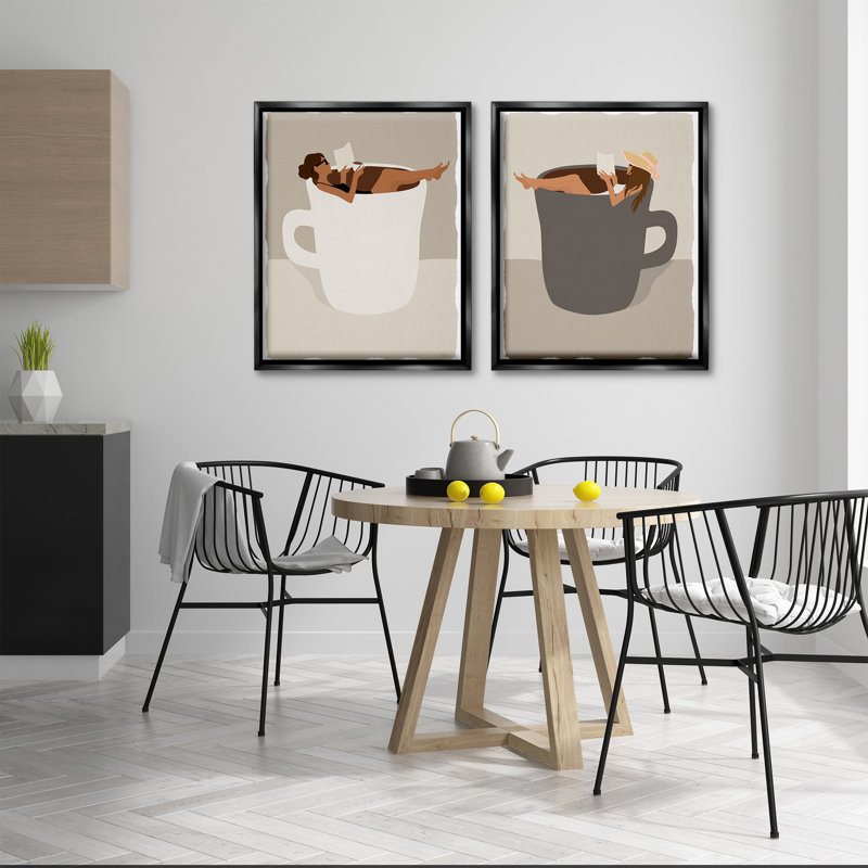 Ensemble de 2 toiles flottantes lecture et matinée café, design par Natalie Carpentieri, H 31 po x l 25 po
