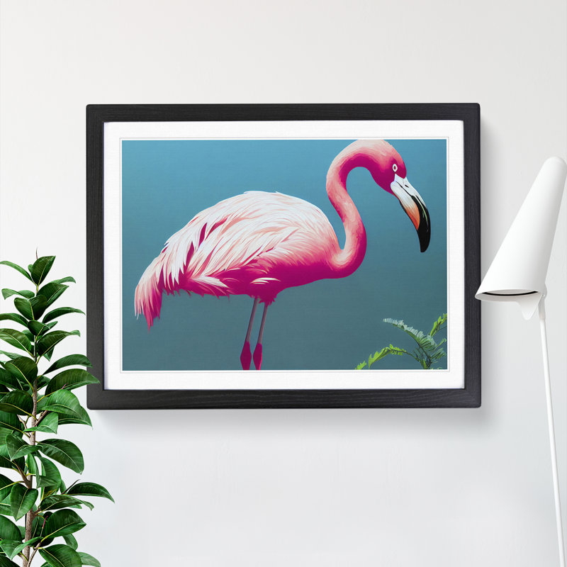 Electrifying Flamingo - Single Picture Frame Painting, Black , 46cm H x 64cm W x 2cm D