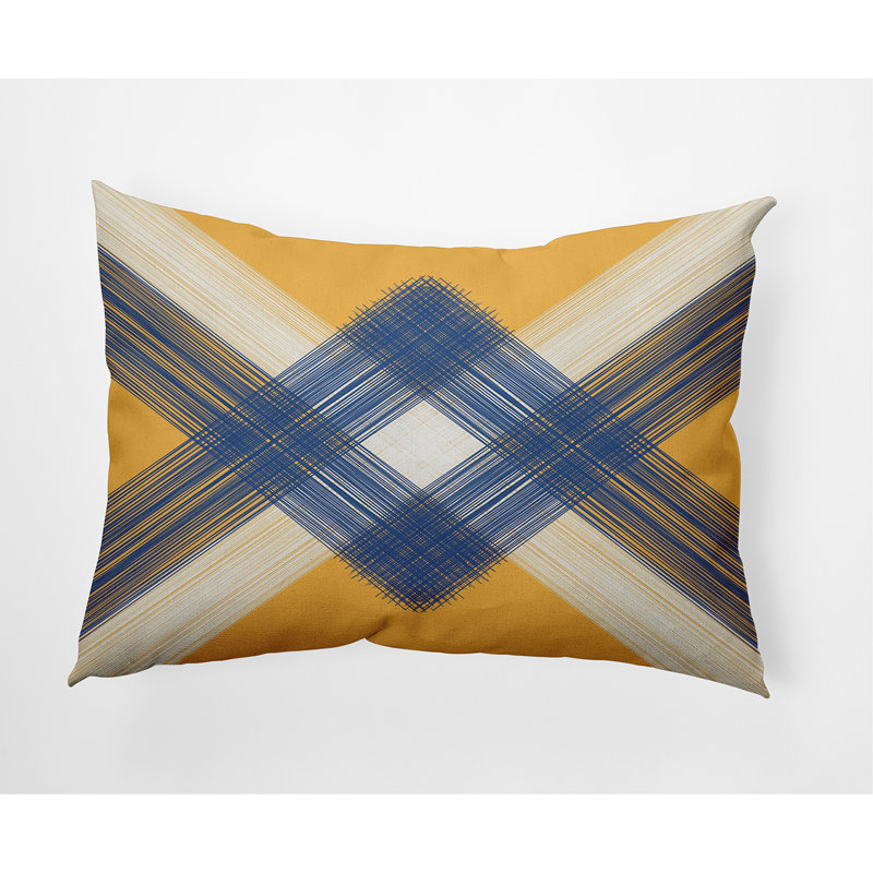 Geometric Outdoor Reversible Throw Pillow, Yellow/Blue
