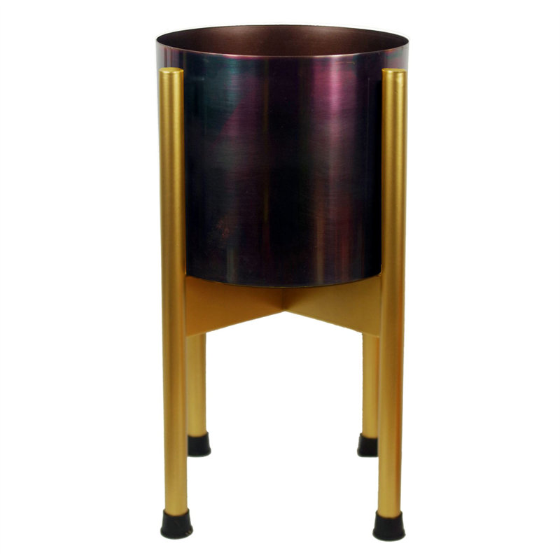 Metal Cachepot, Gold/Iridescent Rainbow
