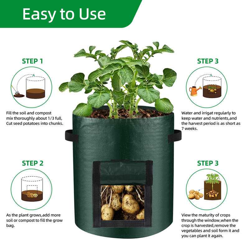 10 Gallon Green PE Fabric Grow Bags with Handles, 8-Pack