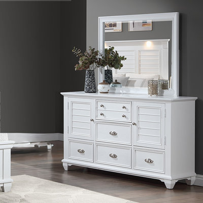 Commode décorative blanche en bois massif, 155 cm L x 46 cm l x 97 cm H, en acacia massif, 1 unité, commode, blanche, construction en bois massif