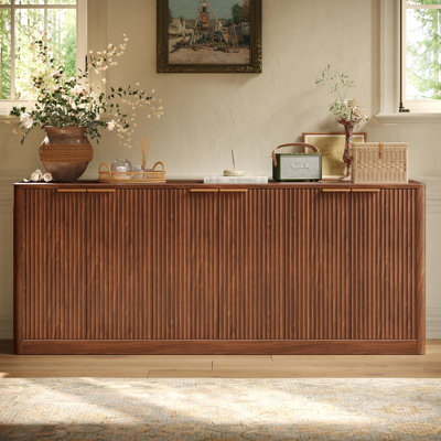 Buffet 67 po avec rangement cannelé, grand buffet avec 6 portes pour le salon ou la chambre à coucher
