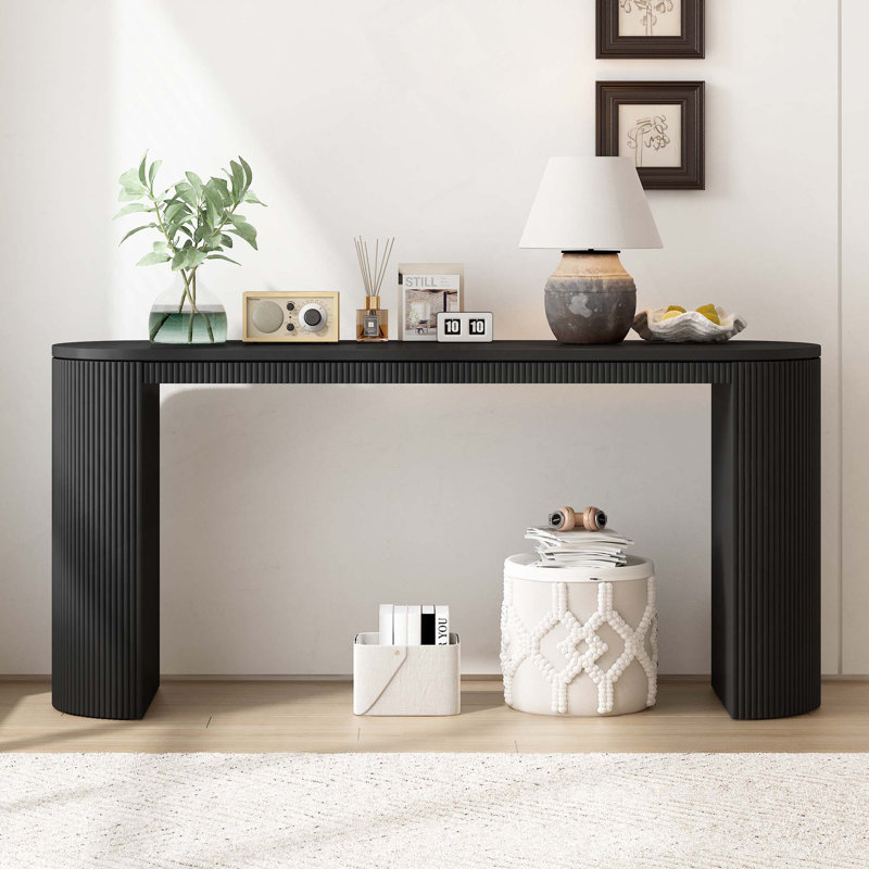 Console courbée à rayures verticales unique, idéale pour le salon, le bureau et l'entrée, Noir