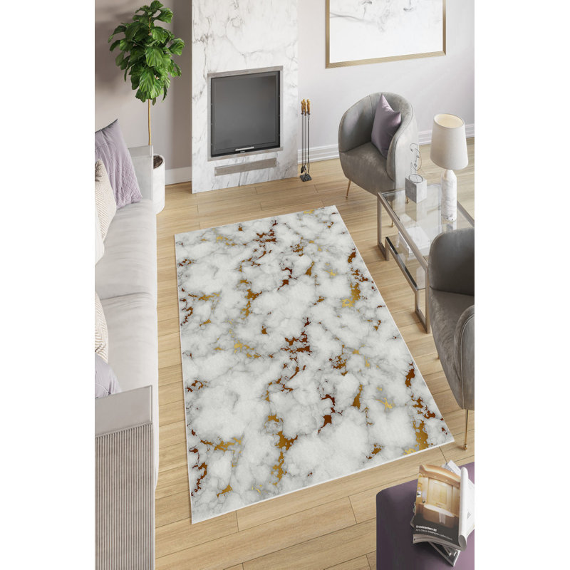 Premium Non-Slip Area Rug, 2.6 x 4.0 Feet, 100% Polyester, Antibacterial, Eco-Friendly | Machine Washable, 650 g/m², 0.16 in Pile Height, Digital Printing | Ideal for Living Room & Bedroom, Soft White Design