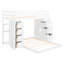 Lit superposé simple au-dessus d'un lit double en blanc avec espace de rangement supplémentaire - 3 couches, tiroirs et escaliers fonctionnels pour maximiser la chambre à coucher