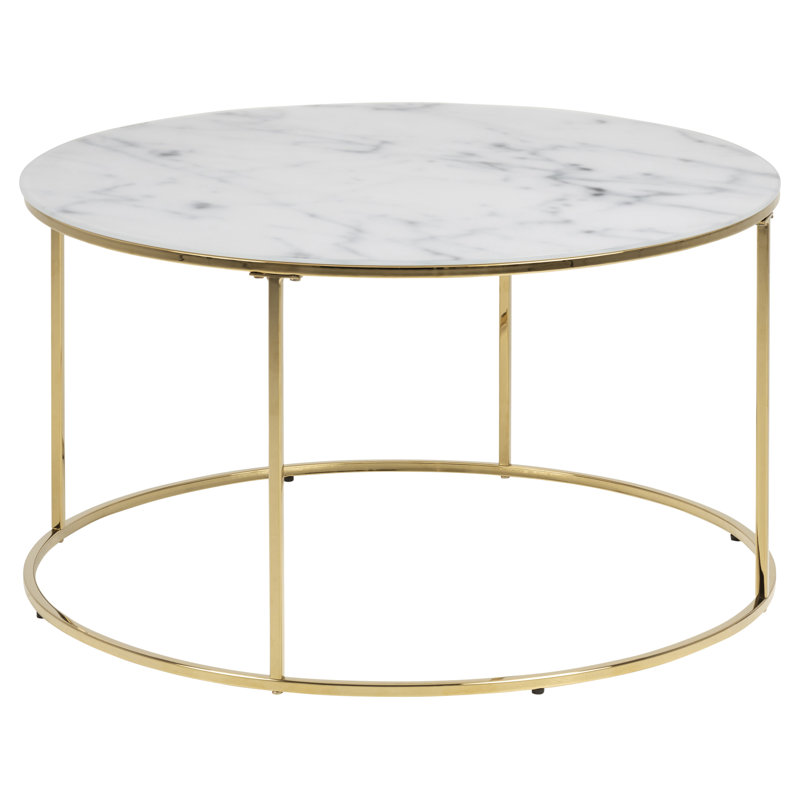 Bolton -A1 Round Coffee Table with Crystal Clear Marble Glass Top & Gold Base, Gold