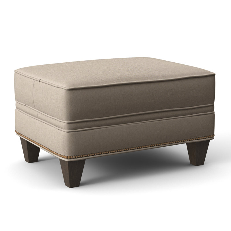 Taraval Ottoman, Empyrean Tweed Genuine Leather, Cobblestone, French Natural