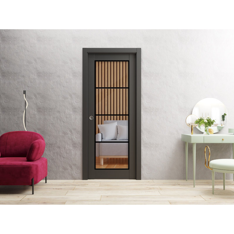 Porte de grange en bois lambrissé sans trousse de quincaillerie d'installation, Noir mat, 30 po x 80 po