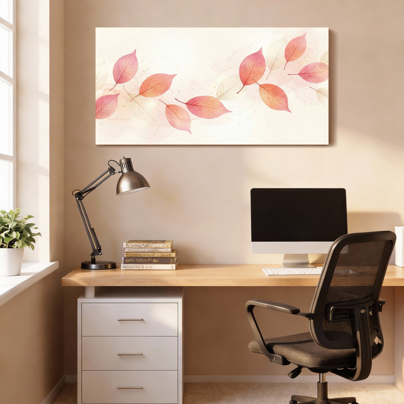 Ensemble de 1 tableau sur toile tendue, aquarelle de feuilles d'automne, H 24 po x l 48 po