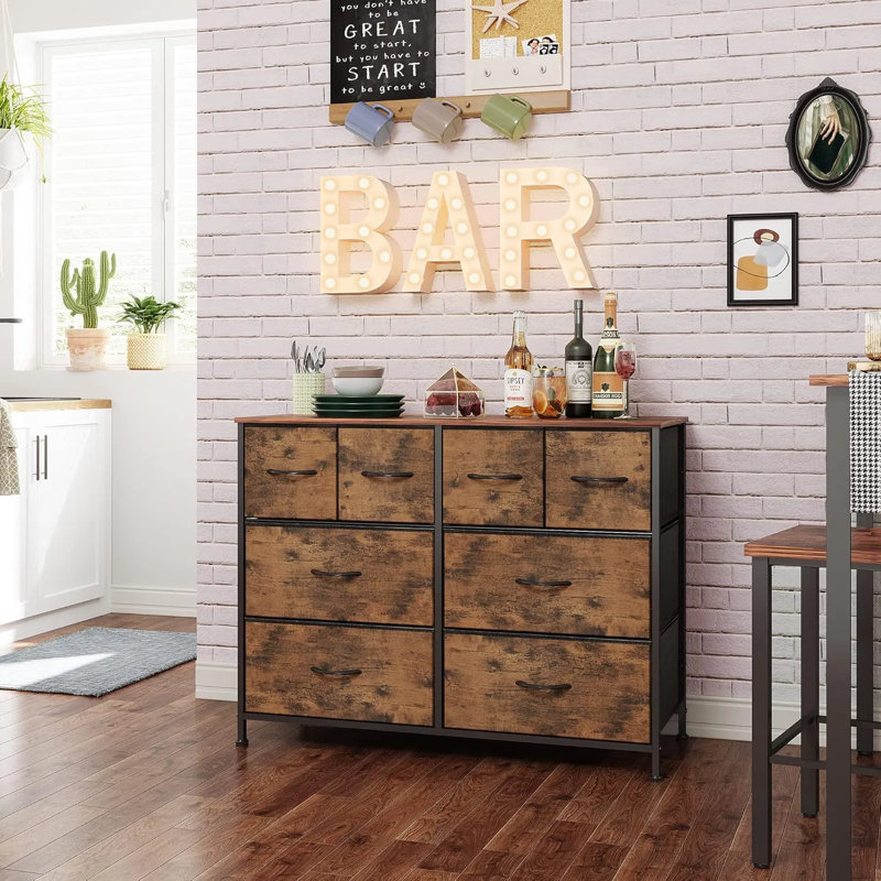 Commode pour chambre à coucher avec 8 tiroirs, commode de rangement large en tissu et commode pour le salon, le placard, le couloir