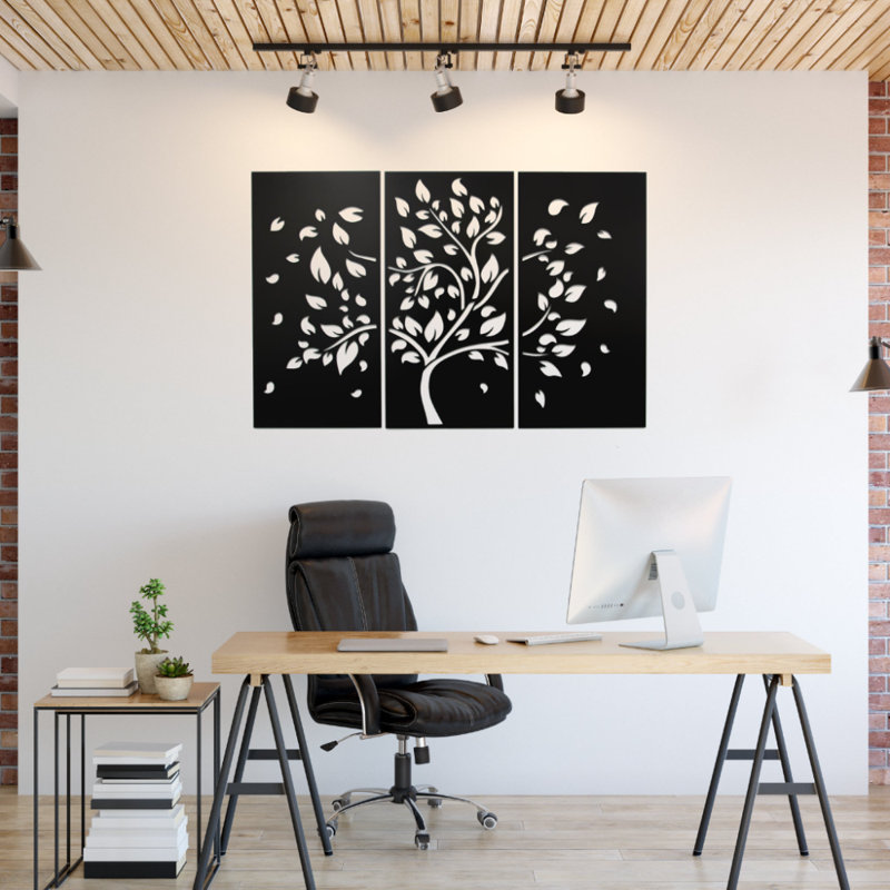 Tree (3 Piece) Metal Wall Art - Triptych Tree Silhouette Wall Art - Nature Landscape Design Sculpture Set - Rustic Woodland Wall Hanging - Modern Industrial Metal Art - Nature Inspired Home Decor - Bold Statement Art Piece