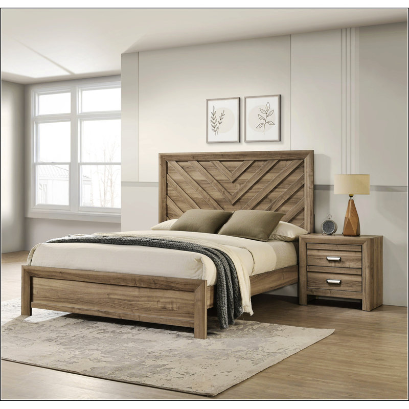 Table de chevet en bois de style contemporain avec deux tiroirs, finition brun clair pour les chambres chaudes et confortables