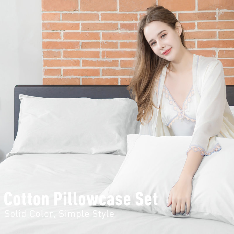 100% Cotton Sateen Pillowcase Envelope Pillowcases Set, Queen Pillowcase, White