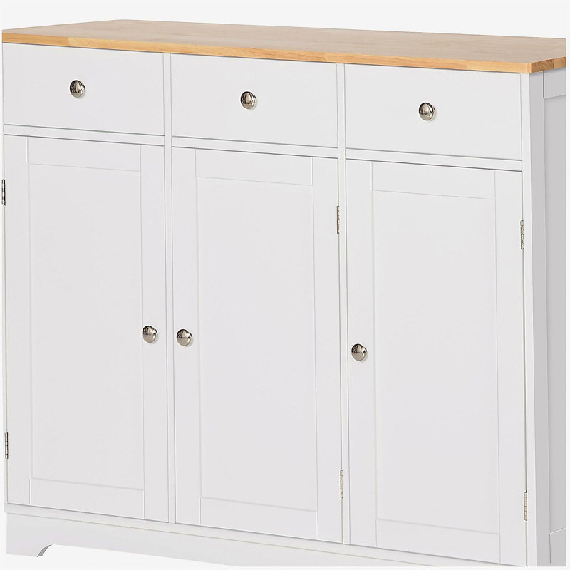 Buffet HOMcom avec comptoir en bois massif, armoire de rangement de cuisine moderne, avec 3 portes de tiroir et armoire à café à tablette réglable, blanc