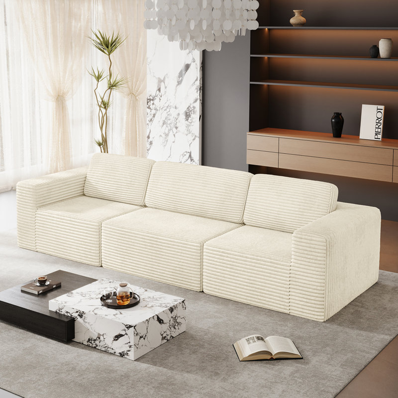 3 Seater Corduroy Sofa, Beige