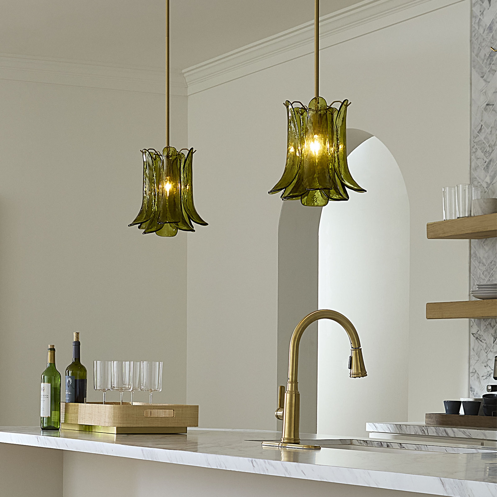 Dimmable Glass Single Light Pendant, Green