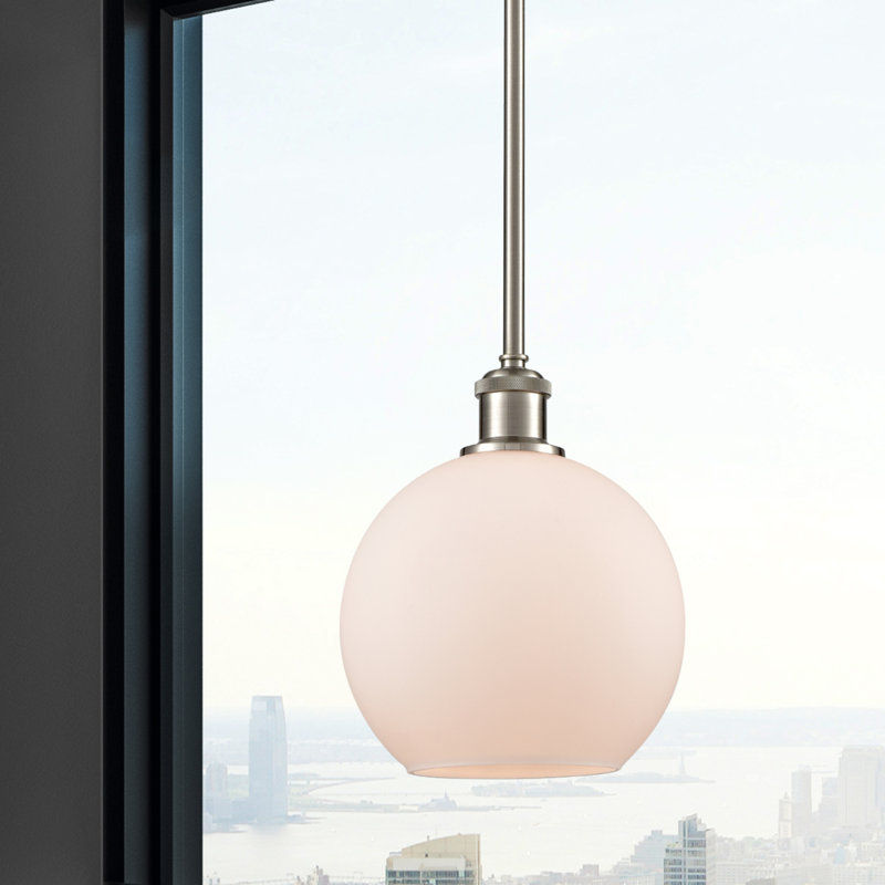 Luminaire suspendu sphérique 1 lumière Roxane, Nickel satiné brossé, Blanc mat