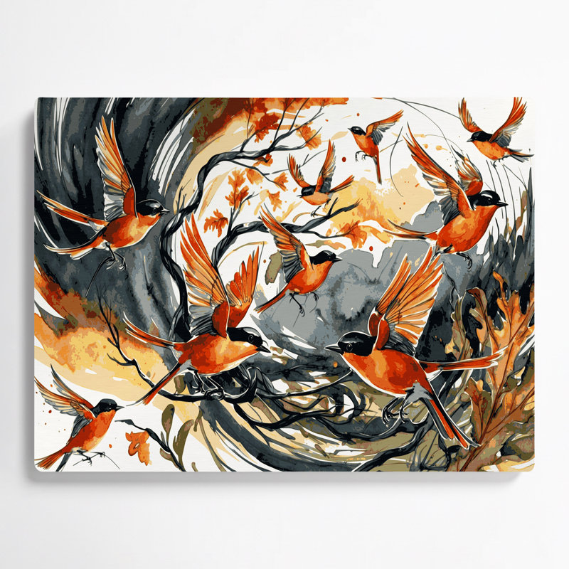 Oiseaux communs, art mural noir Redstart, H 11 po x l 14 po