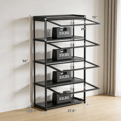 55" H Display Cabinet With Flip Up Door, 4-Tier Curio Cabinet Collection Display Shelf Showcase Bookcase