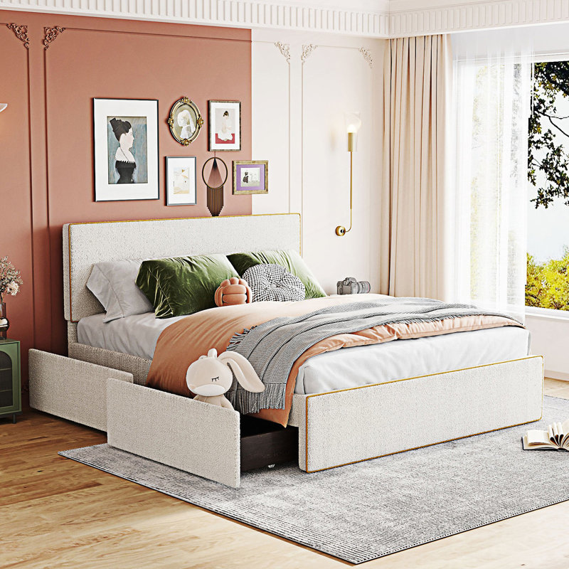 Upholstered Platform Storage Bed, Queen, White