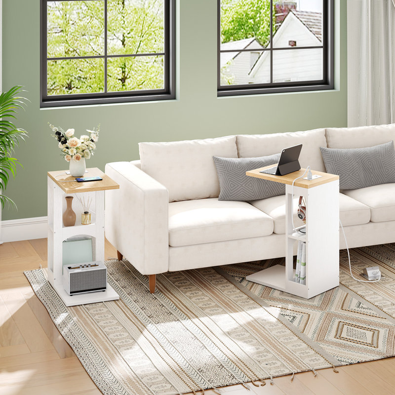 C-shaped End Table Set with Charging Station