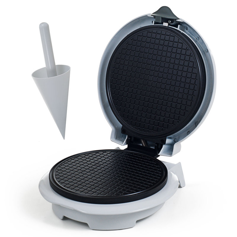 Chef Buddy Nonstick Waffle Cone Maker in White - Electric Waffle Iron with Shaper Cone Included