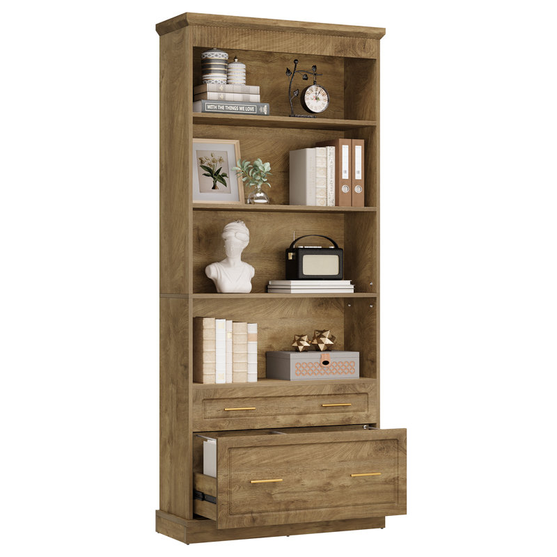 Bibliothèque avec tiroirs de classement, Bois brun