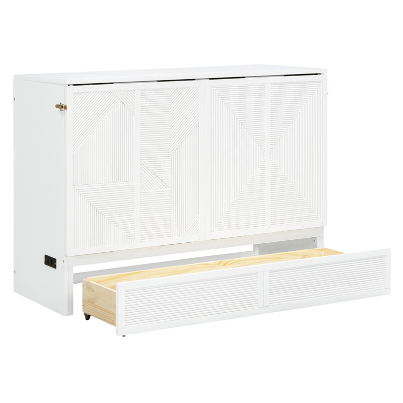 Murphy Bed With Large Drawer, Full, White